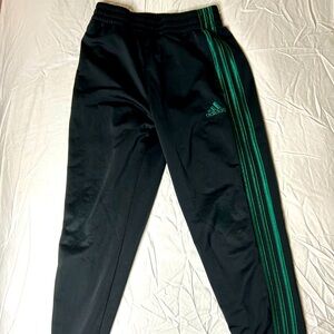 Adidas Kids Black Joggers with Green Stripes